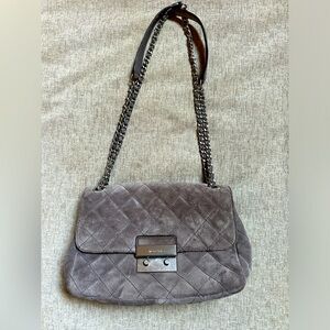 -Michael Kors Sloan medium taupe quilted suede  shoulder bag. Chain